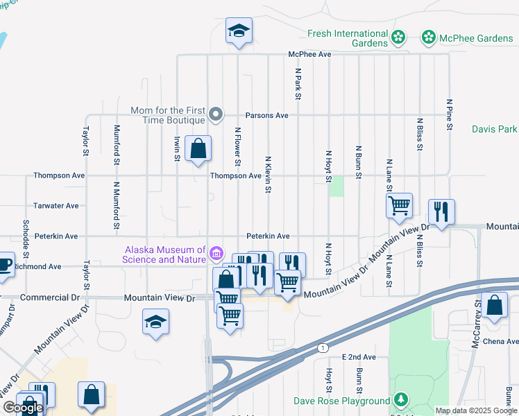 map of restaurants, bars, coffee shops, grocery stores, and more near 408 North Klevin Street in Anchorage