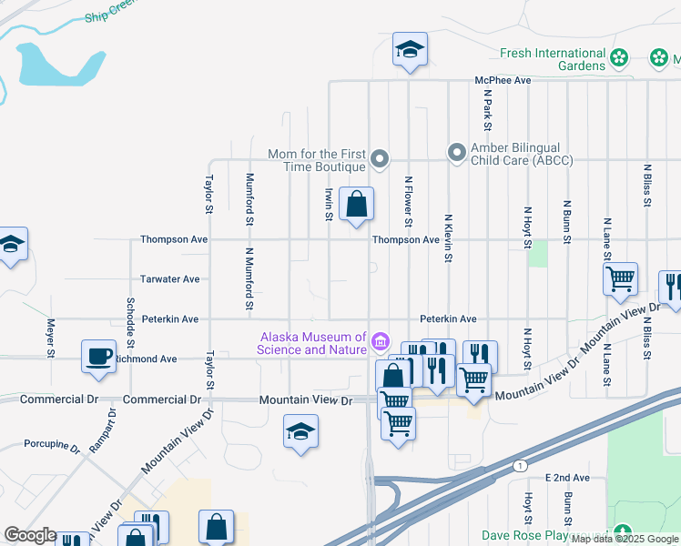 map of restaurants, bars, coffee shops, grocery stores, and more near 403 Irwin Street in Anchorage