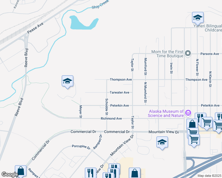 map of restaurants, bars, coffee shops, grocery stores, and more near 3325 Tarwater Avenue in Anchorage