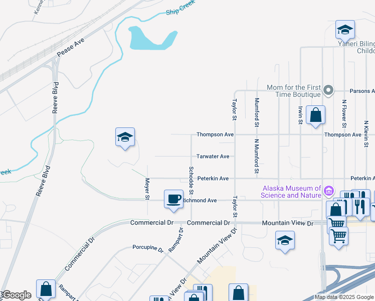 map of restaurants, bars, coffee shops, grocery stores, and more near 3241 Tarwater Avenue in Anchorage
