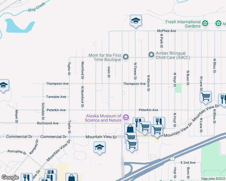 map of restaurants, bars, coffee shops, grocery stores, and more near 403 Irwin Street in Anchorage