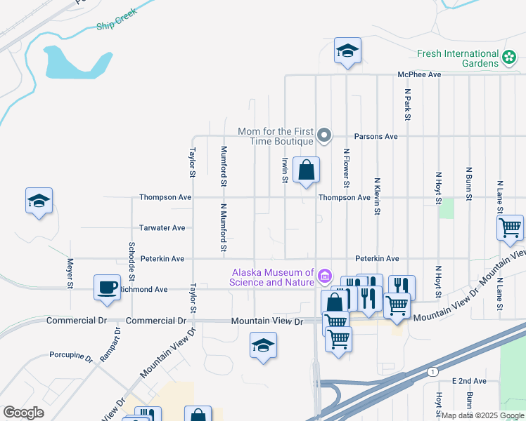 map of restaurants, bars, coffee shops, grocery stores, and more near 425 Price Street in Anchorage