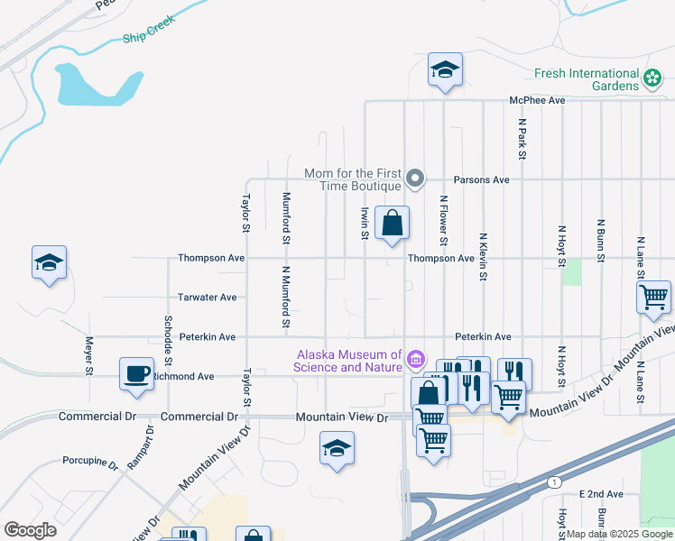 map of restaurants, bars, coffee shops, grocery stores, and more near 425 Price St in Anchorage