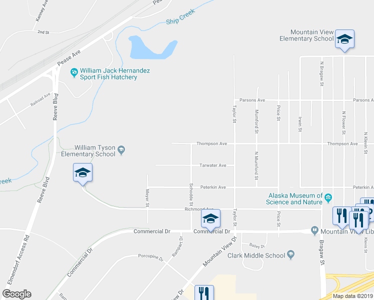 map of restaurants, bars, coffee shops, grocery stores, and more near 3241 Tarwater Avenue in Anchorage