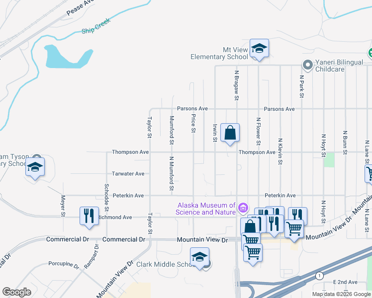 map of restaurants, bars, coffee shops, grocery stores, and more near 532 Price Street in Anchorage