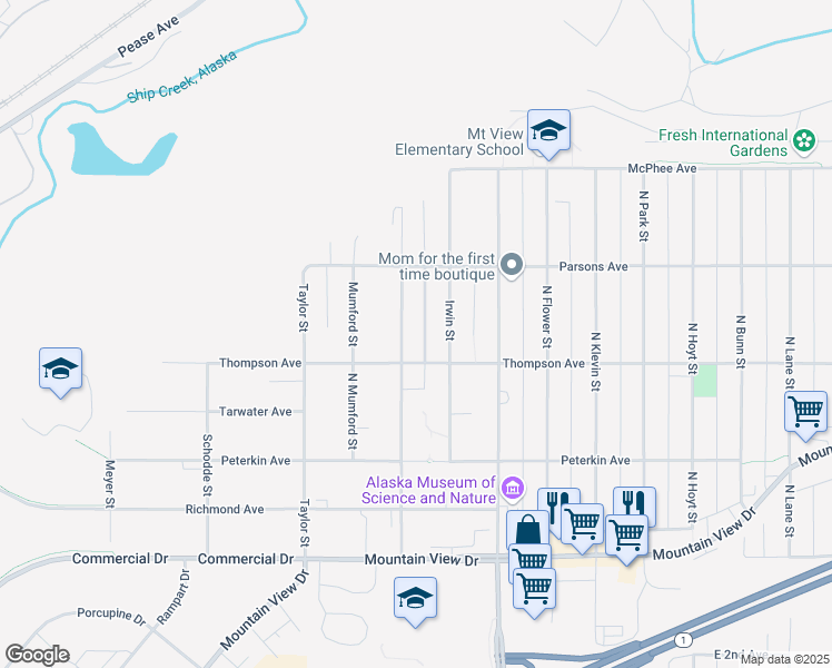 map of restaurants, bars, coffee shops, grocery stores, and more near 524 Irwin Street in Anchorage