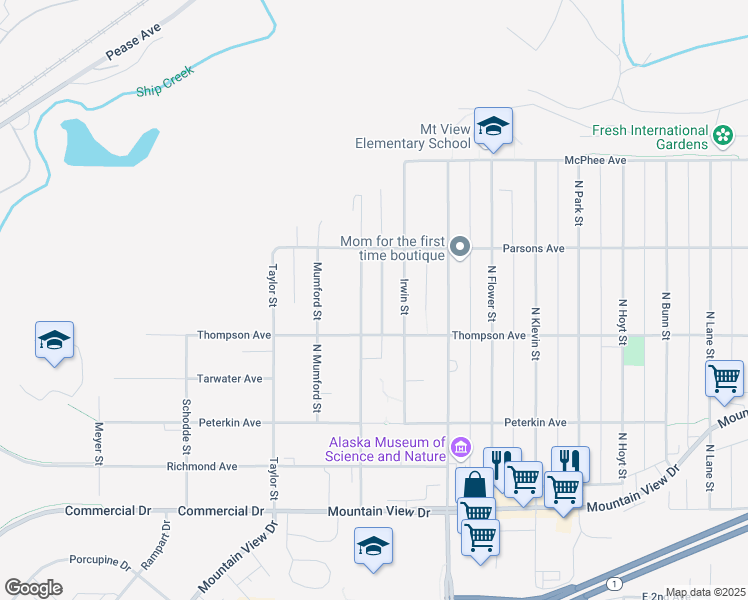 map of restaurants, bars, coffee shops, grocery stores, and more near 524 Irwin Street in Anchorage