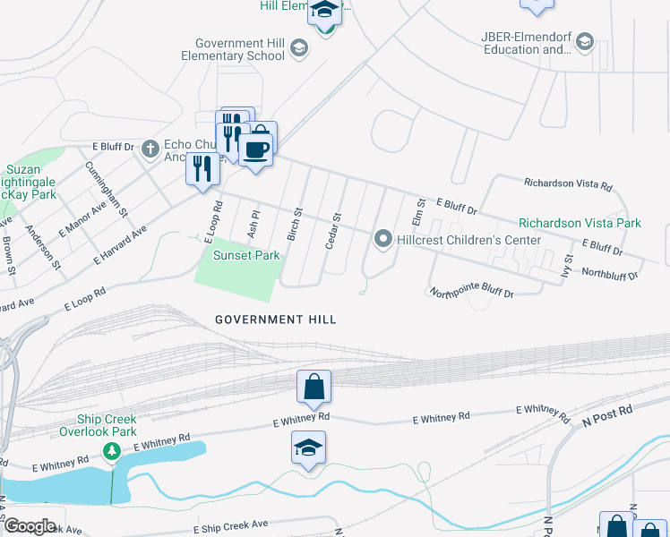 map of restaurants, bars, coffee shops, grocery stores, and more near 701 Cedar Street in Anchorage