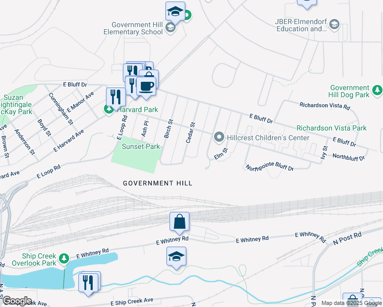 map of restaurants, bars, coffee shops, grocery stores, and more near 701 Cedar Street in Anchorage