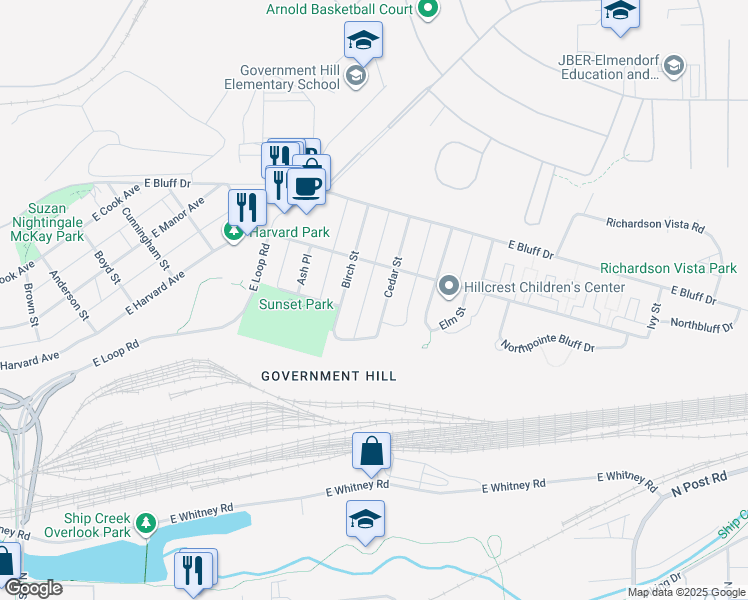 map of restaurants, bars, coffee shops, grocery stores, and more near 701 Cedar Street in Anchorage