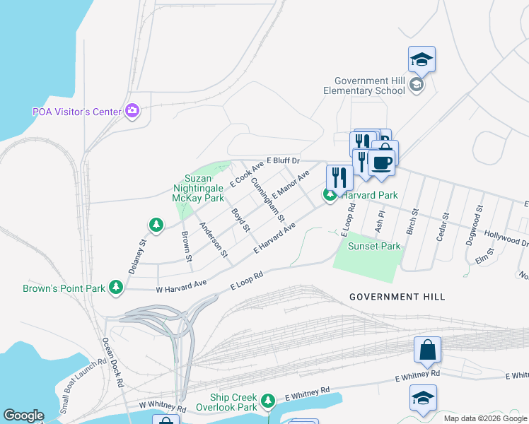 map of restaurants, bars, coffee shops, grocery stores, and more near 232 East Manor Avenue in Anchorage