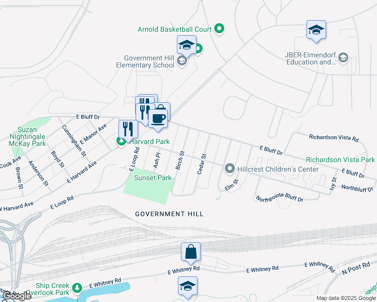 map of restaurants, bars, coffee shops, grocery stores, and more near 721 Hollywood Drive in Anchorage