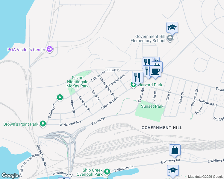 map of restaurants, bars, coffee shops, grocery stores, and more near 308 East Manor Avenue in Anchorage