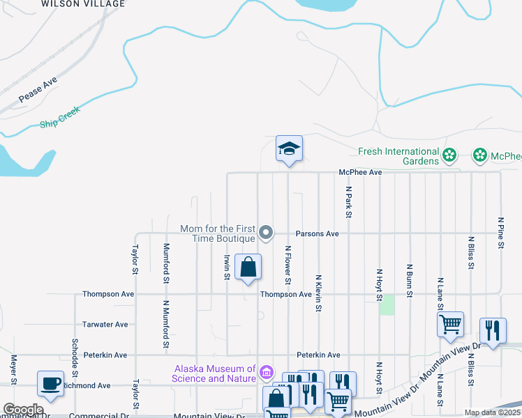 map of restaurants, bars, coffee shops, grocery stores, and more near 717 North Bragaw Street in Anchorage