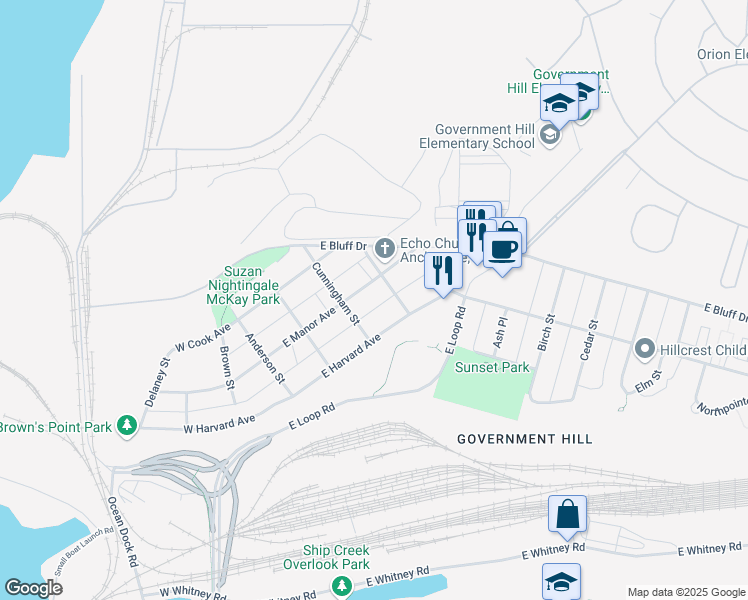 map of restaurants, bars, coffee shops, grocery stores, and more near 308 East Manor Avenue in Anchorage