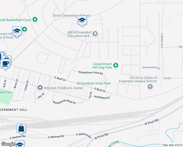 map of restaurants, bars, coffee shops, grocery stores, and more near 15 Richardson Vista Road in Anchorage