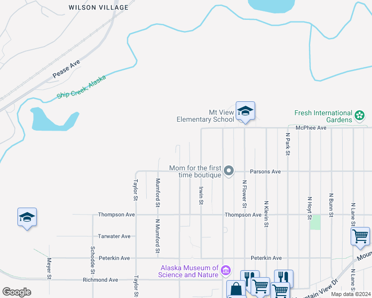 map of restaurants, bars, coffee shops, grocery stores, and more near 716 Irwin Street in Anchorage