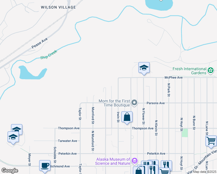 map of restaurants, bars, coffee shops, grocery stores, and more near 716 Irwin Street in Anchorage