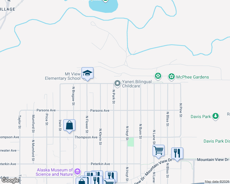 map of restaurants, bars, coffee shops, grocery stores, and more near 4228 McPhee Avenue in Anchorage
