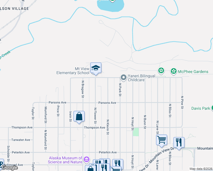 map of restaurants, bars, coffee shops, grocery stores, and more near 852 North Klevin Street in Anchorage