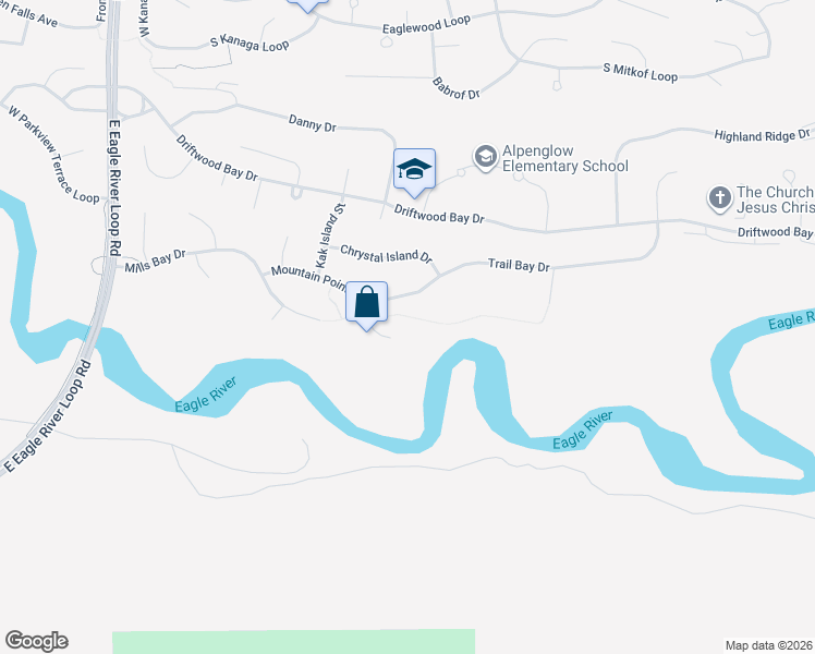 map of restaurants, bars, coffee shops, grocery stores, and more near 19040 Trail Bay Drive in Anchorage