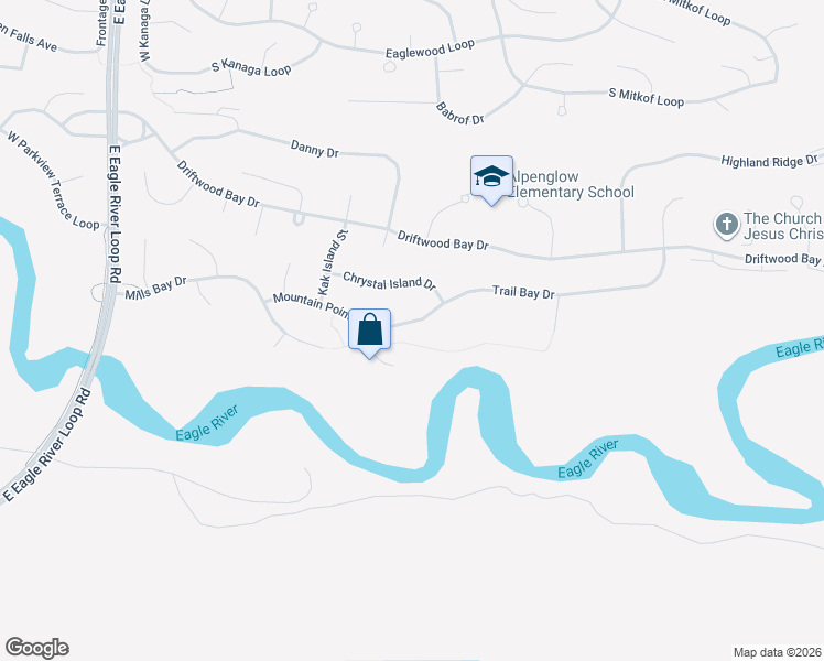 map of restaurants, bars, coffee shops, grocery stores, and more near 19040 Trail Bay Drive in Anchorage