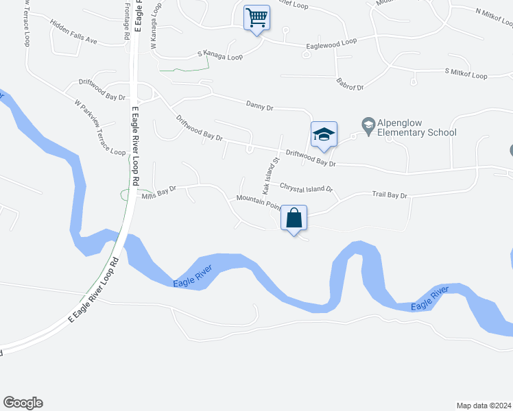 map of restaurants, bars, coffee shops, grocery stores, and more near 18848 Mountain Point Drive in Anchorage