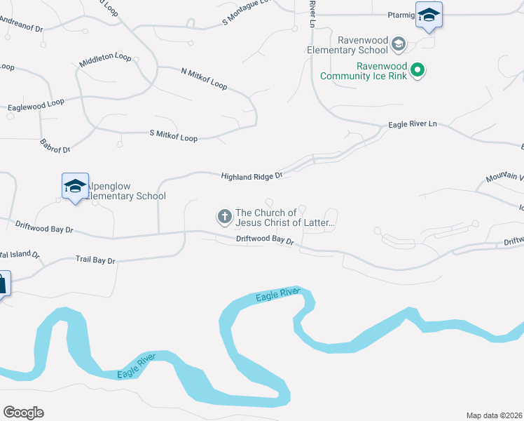 map of restaurants, bars, coffee shops, grocery stores, and more near 8904 Birch Park Circle in Anchorage