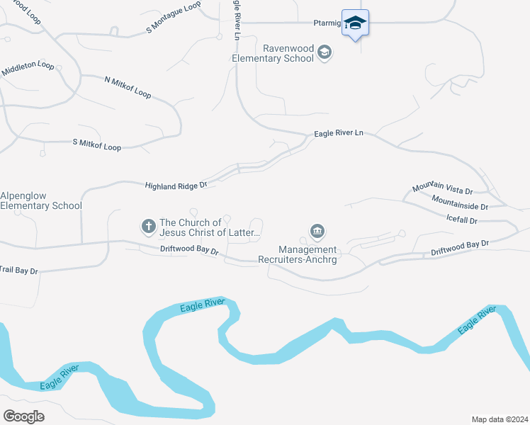 map of restaurants, bars, coffee shops, grocery stores, and more near 8931 Eagle Place Loop in Anchorage