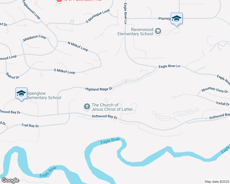 map of restaurants, bars, coffee shops, grocery stores, and more near 19856 Highland Ridge Drive in Anchorage