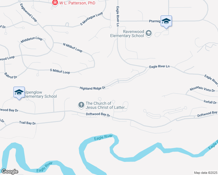map of restaurants, bars, coffee shops, grocery stores, and more near 19856 Highland Ridge Drive in Anchorage