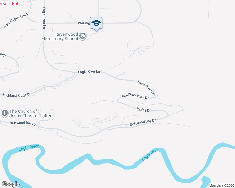 map of restaurants, bars, coffee shops, grocery stores, and more near 20570 Mountain Vista Drive in Anchorage