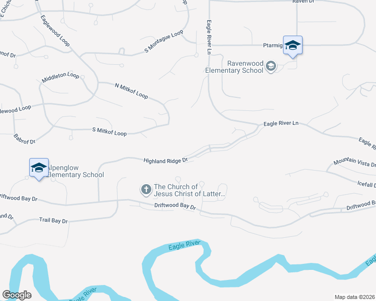map of restaurants, bars, coffee shops, grocery stores, and more near 19887 Highland Ridge Drive in Anchorage