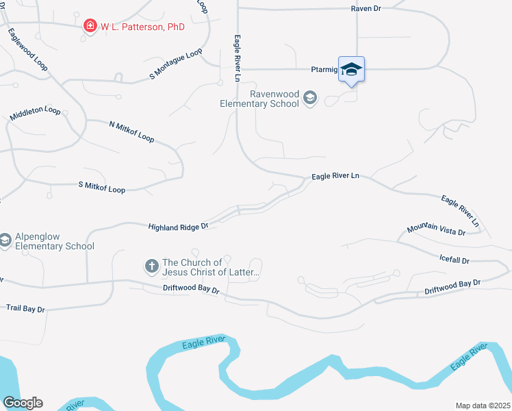 map of restaurants, bars, coffee shops, grocery stores, and more near 20113 Highland Ridge Drive in Anchorage