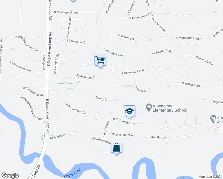 map of restaurants, bars, coffee shops, grocery stores, and more near 18924 Sokolof Circle in Anchorage