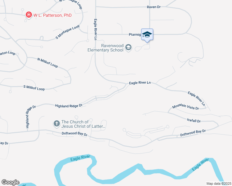 map of restaurants, bars, coffee shops, grocery stores, and more near 20126 Highland Ridge Drive in Anchorage