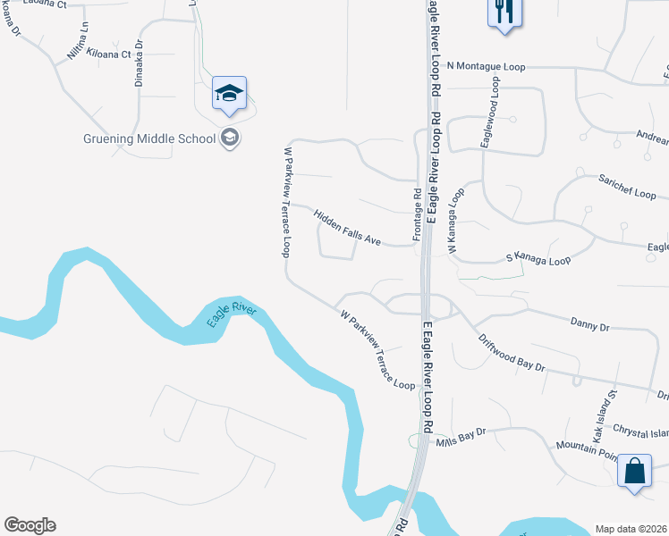 map of restaurants, bars, coffee shops, grocery stores, and more near 9143 West Parkview Terrace Loop in Anchorage