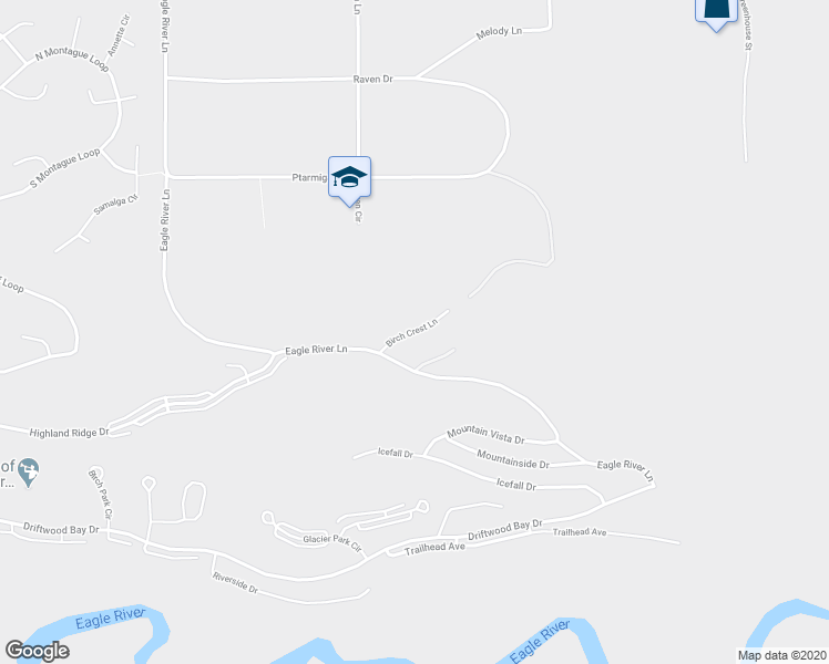 map of restaurants, bars, coffee shops, grocery stores, and more near 20506 Birch Crest Lane in Anchorage