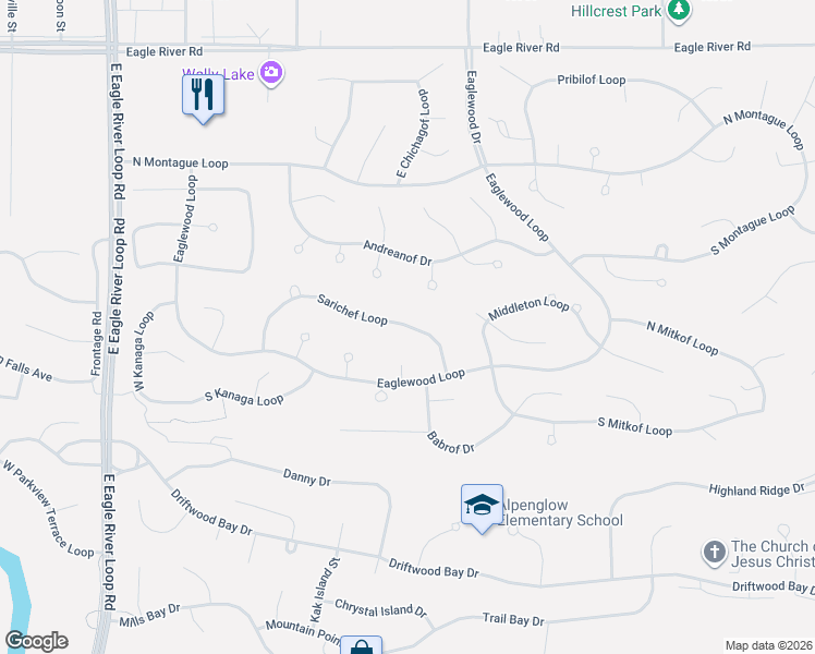 map of restaurants, bars, coffee shops, grocery stores, and more near 9309 Hall Circle in Anchorage