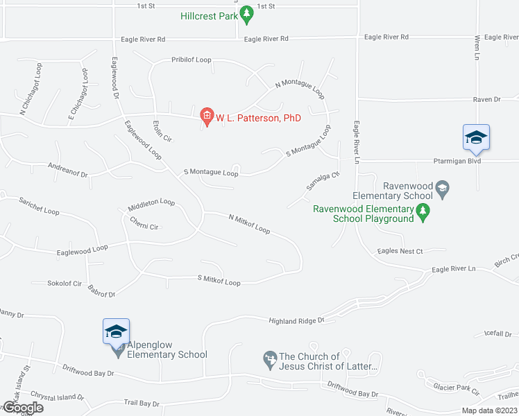 map of restaurants, bars, coffee shops, grocery stores, and more near 19631 North Mitkof Loop in Anchorage