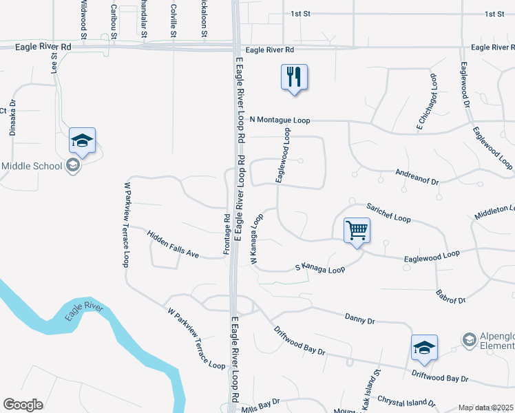 map of restaurants, bars, coffee shops, grocery stores, and more near 9436 West Kanaga Loop in Anchorage