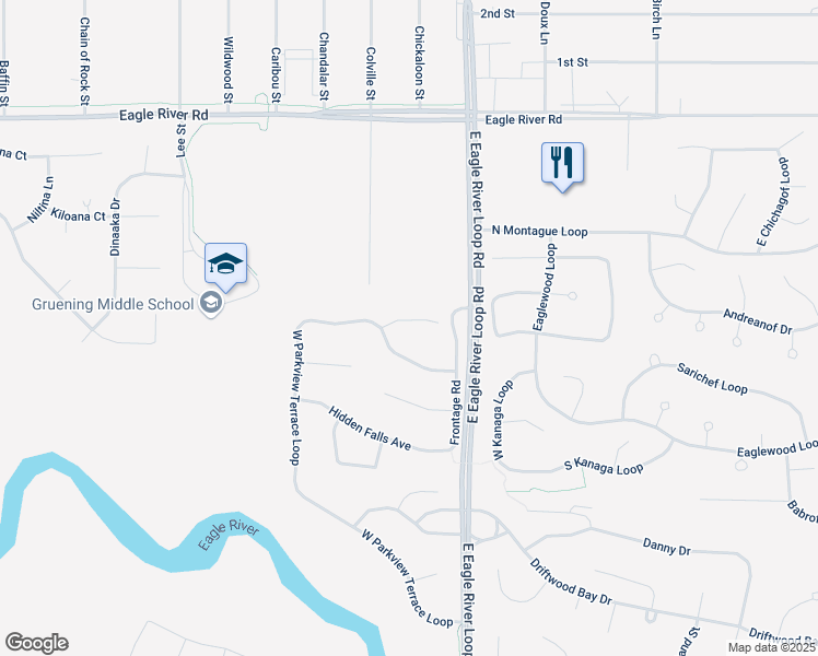 map of restaurants, bars, coffee shops, grocery stores, and more near 18306 Gavin Circle in Anchorage