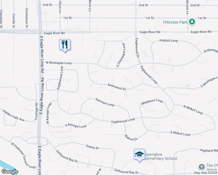 map of restaurants, bars, coffee shops, grocery stores, and more near 9516 Dundas Circle in Anchorage