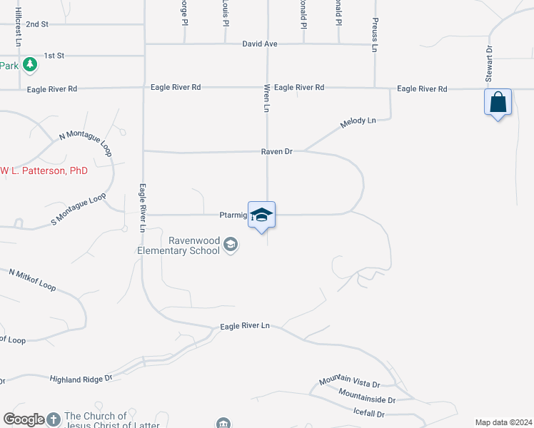 map of restaurants, bars, coffee shops, grocery stores, and more near 9500 Wren Lane in Anchorage