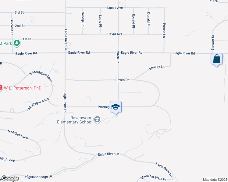 map of restaurants, bars, coffee shops, grocery stores, and more near 9712 Wren Lane in Anchorage