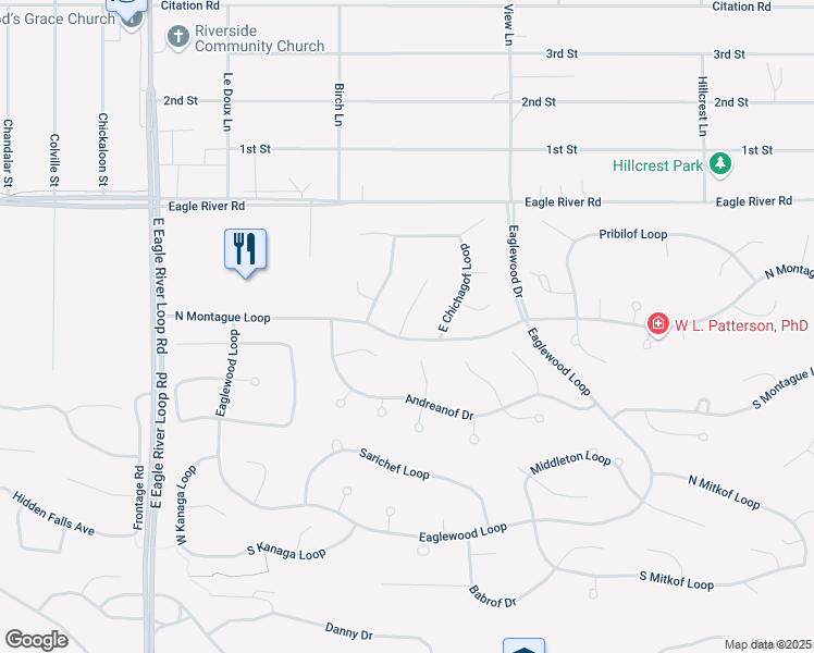 map of restaurants, bars, coffee shops, grocery stores, and more near 8713 North Montague Loop in Anchorage
