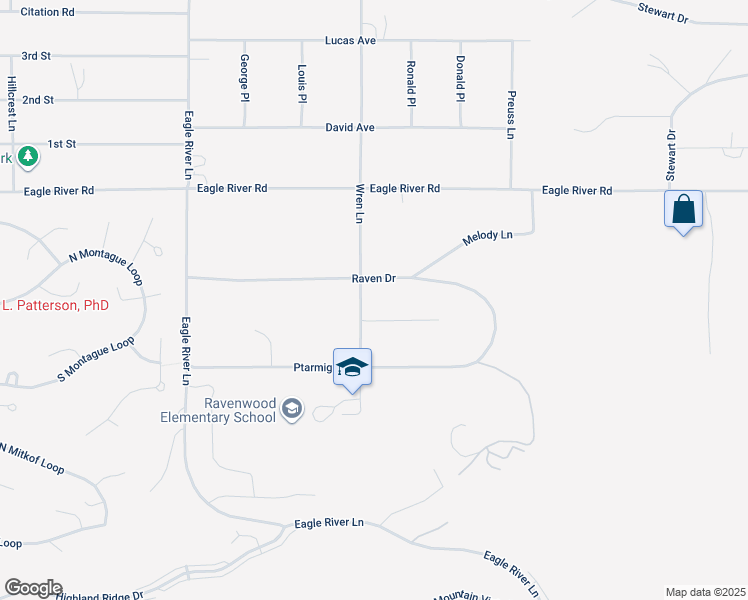 map of restaurants, bars, coffee shops, grocery stores, and more near 9712 Wren Lane in Anchorage