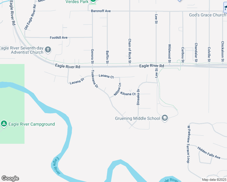 map of restaurants, bars, coffee shops, grocery stores, and more near 9822 Niltina Lane in Anchorage