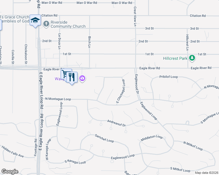 map of restaurants, bars, coffee shops, grocery stores, and more near 18910 North Chichagof Loop in Anchorage
