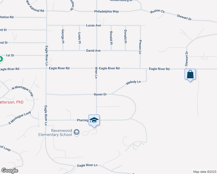 map of restaurants, bars, coffee shops, grocery stores, and more near 20445 Raven Drive in Anchorage
